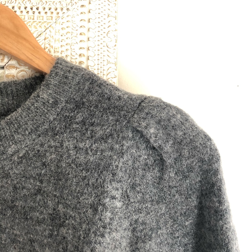 H&M Mohair Wool Puff Sleeve Fuzzy Sweater - Grey - Picture 2 of 7